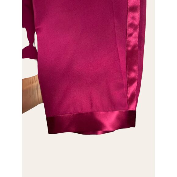 Fleur Du Mal Bordeaux High Waist Dressy Satin Crepe Silk Tuxedo Pants Size 8 - Picture 6 of 9